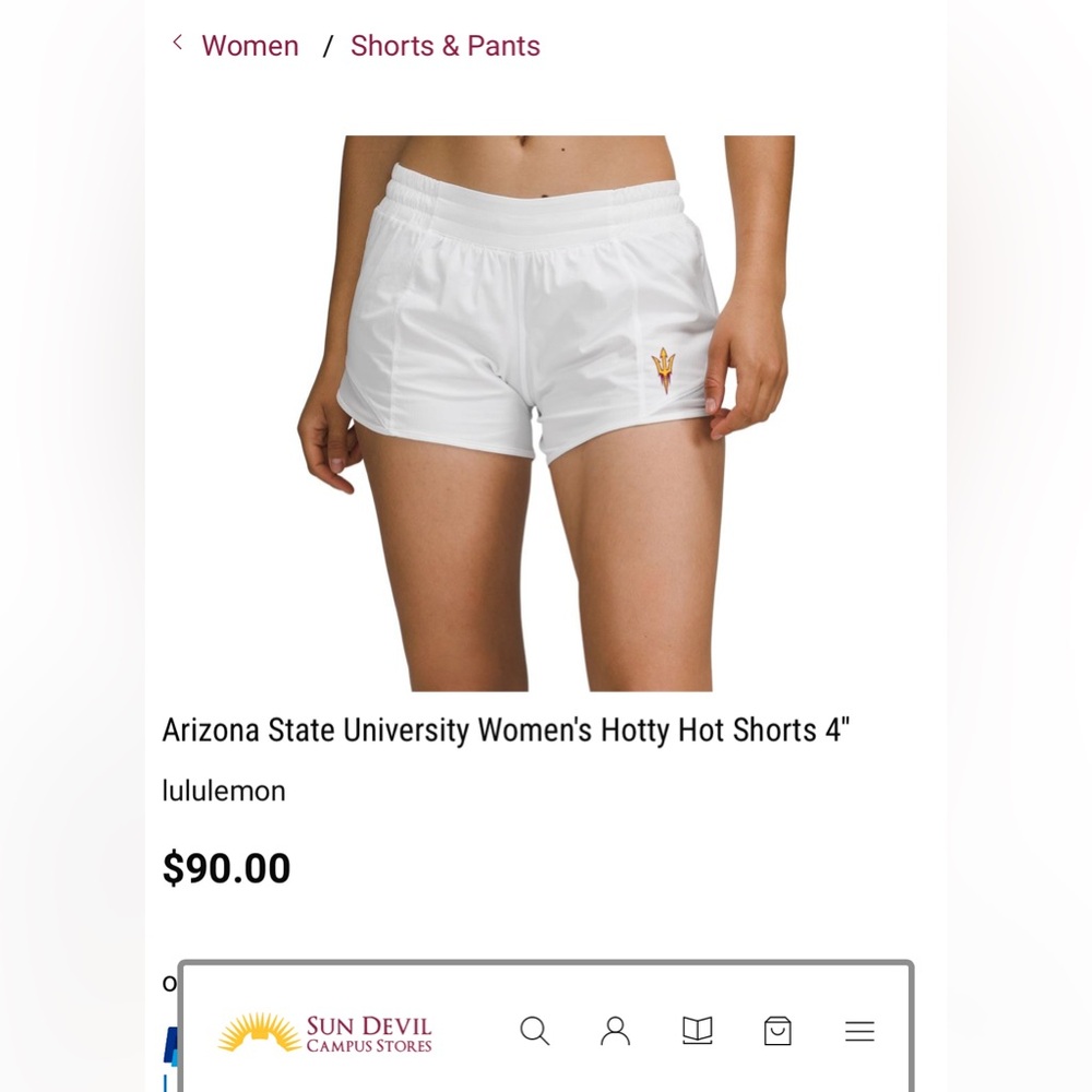 Lululemon x ASU White Hotty Hot Shorts 4”